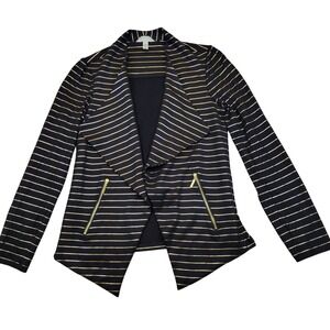 Soma Black‎ Gold Stripe Open Waterfall French Terry Cardigan Jacket Womens Small